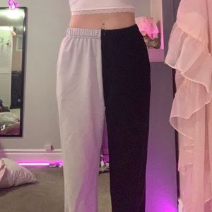 half white half black sweat pants - shein